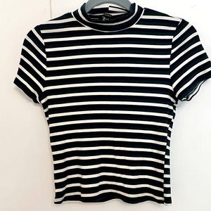 Navy, dark green, and white striped crop top